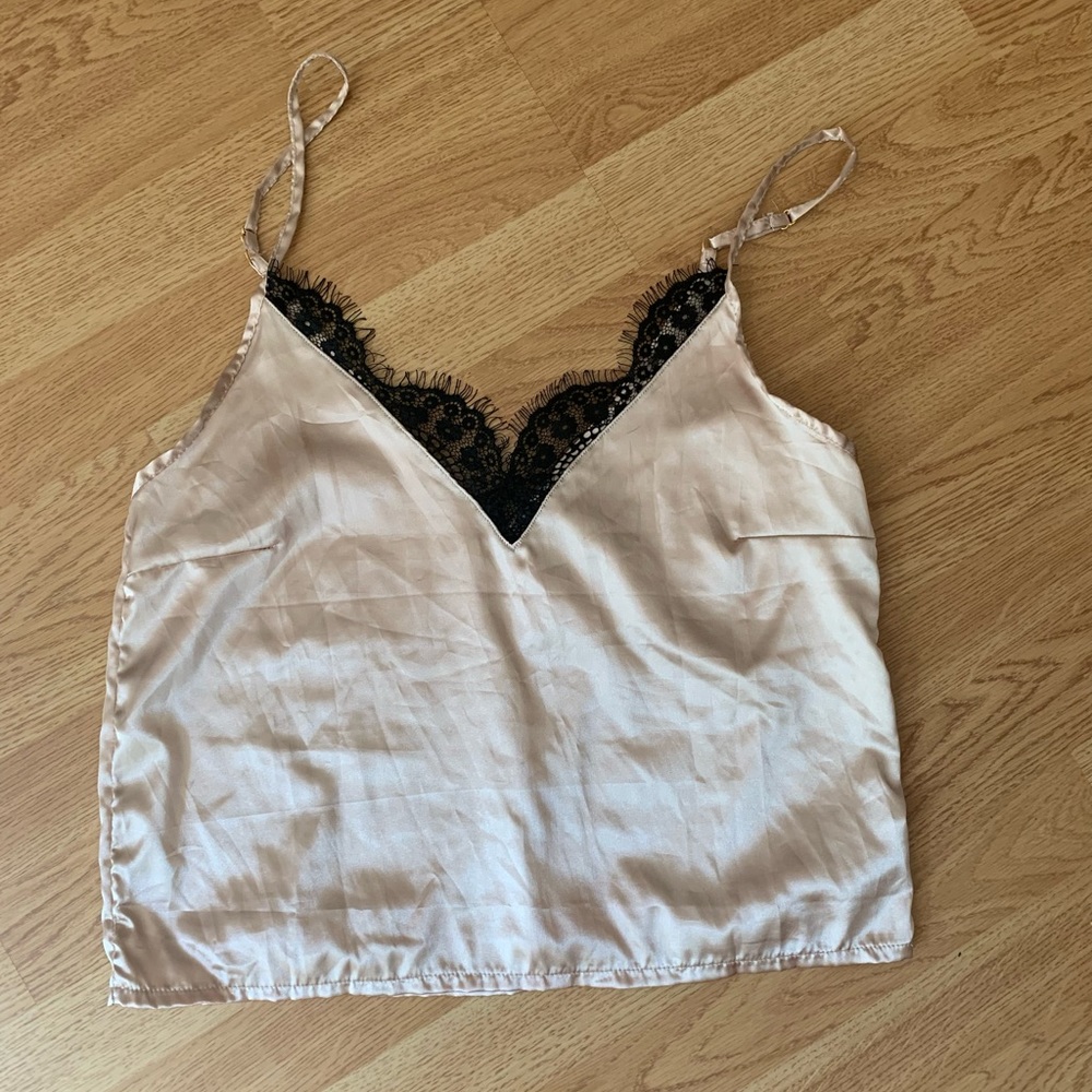 Lace trim satin cami top